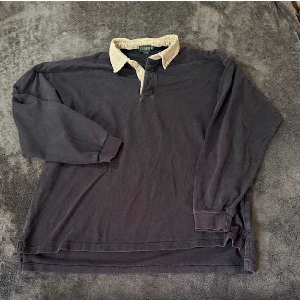 Vintage JCrew Mens XL Rugby Shirt Navy Blue Corduroy Collar Long Sleeve Cotton